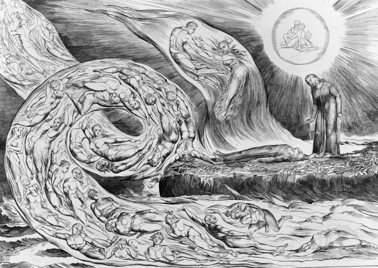 El círculo de los lujuriosos: Paolo y Francesca, de la Divina comedia de Dante (Infierno) de William Blake