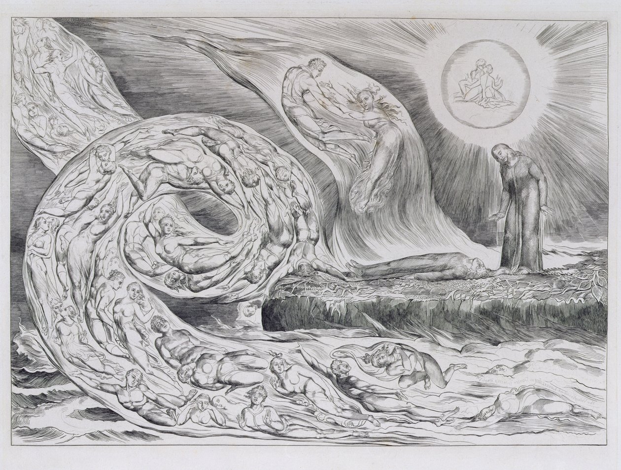 El círculo de los lujuriosos", ilustraciones de la Divina Comedia de Dante de William Blake