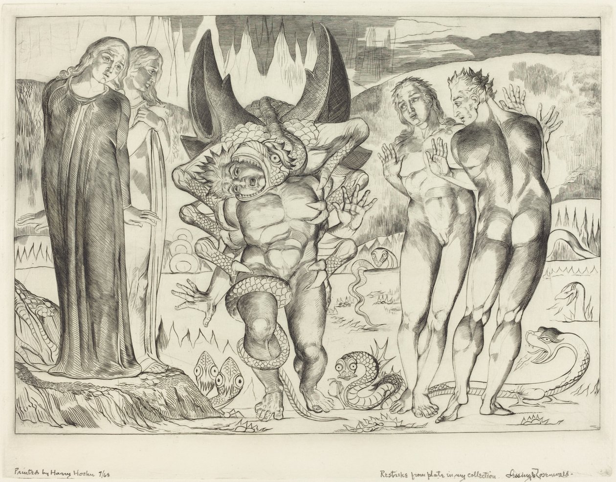 El círculo de los ladrones, Agnolo Brunelleschi atacado por una serpiente de seis patas de William Blake