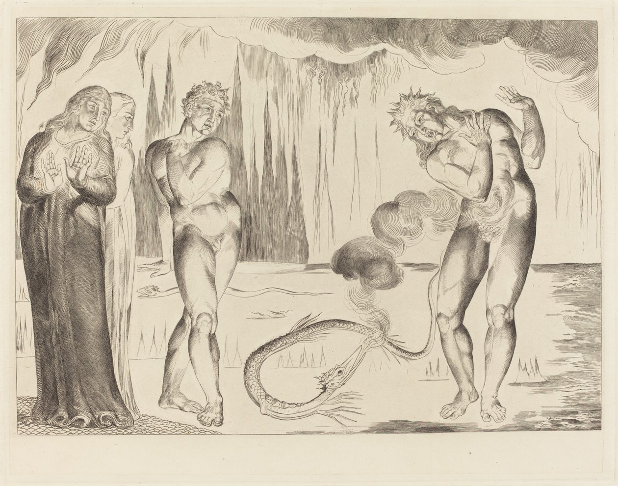 El círculo de los ladrones; Buoso Donati atacado por la serpiente de William Blake