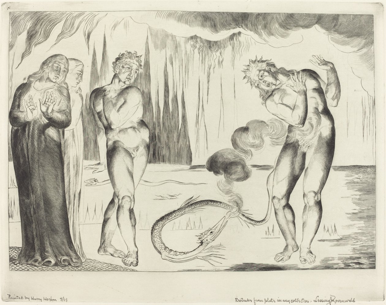 El círculo de los ladrones; Buoso Donati atacado por la serpiente de William Blake
