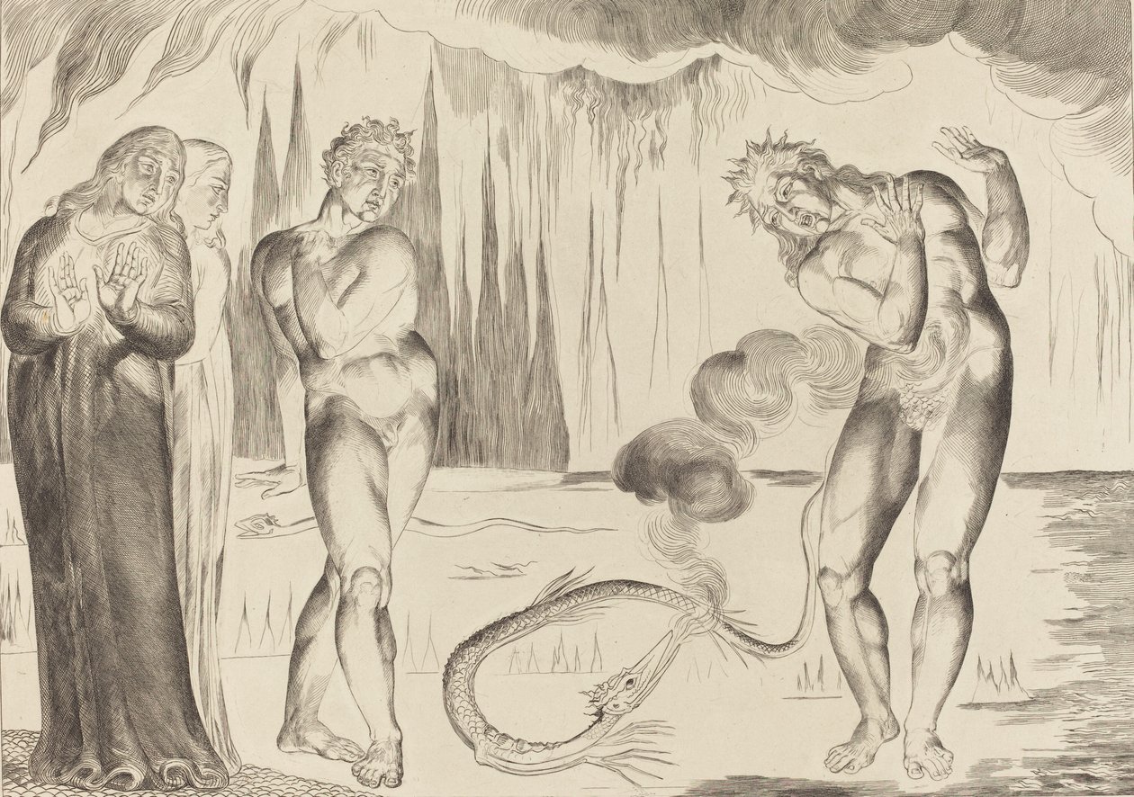 El círculo de los ladrones, Buoso Donati atacado por la serpiente de William Blake