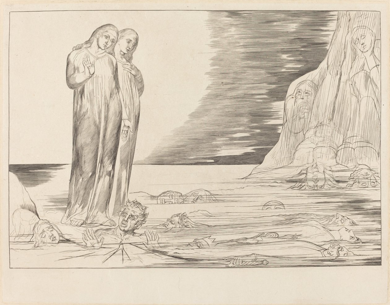 El círculo de los traidores; El pie de Dante golpeando a Bocca degli Abbate de William Blake