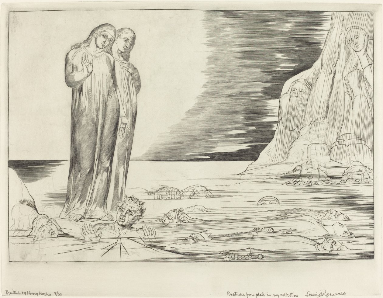 El círculo de los traidores, el pie de Dante golpeando a Bocca degli Abbate de William Blake