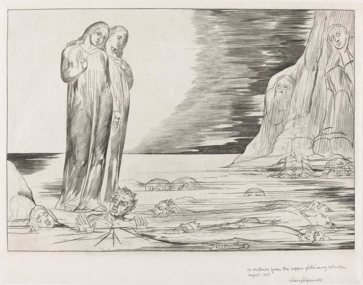 El círculo de los traidores, el pie de Dante golpeando a Bocca degli Abbate de William Blake