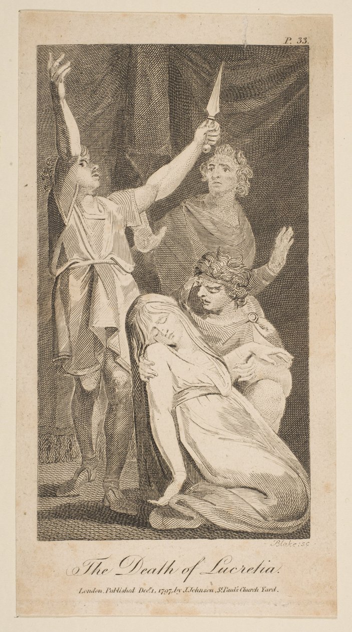 La muerte de Lucrecia, de la Nueva e imparcial historia romana de Allen, 1797 de William Blake