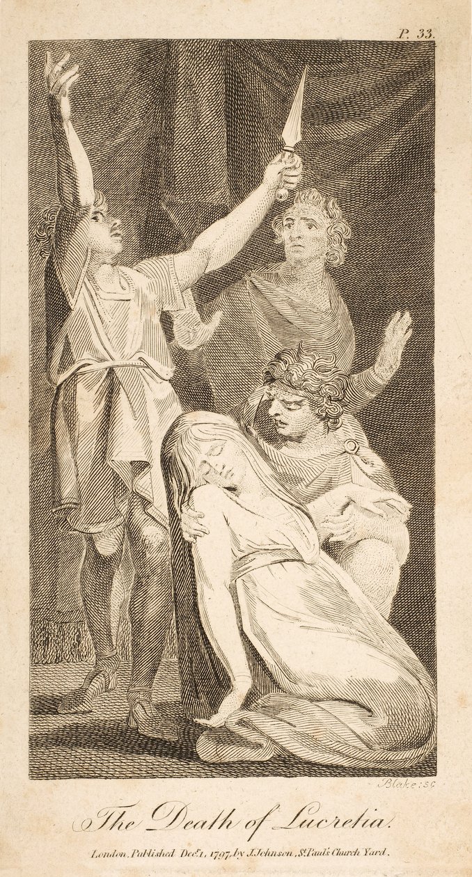 La Muerte de Lucrecia, de la Nueva e Imparcial Historia Romana de Allen, pub. 1797 de William Blake