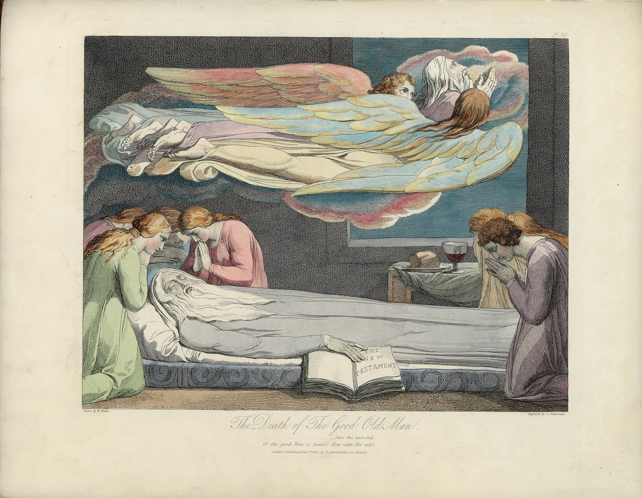 La muerte del buen anciano, ilustración de "La tumba" de Robert Blair, grabado por Louis Schiavonetti de William Blake