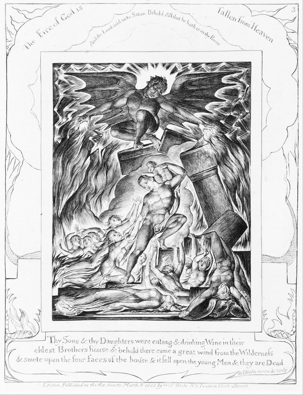 La destrucción de los hijos de Job, lámina 3 de «Ilustraciones del Libro de Job» de William Blake
