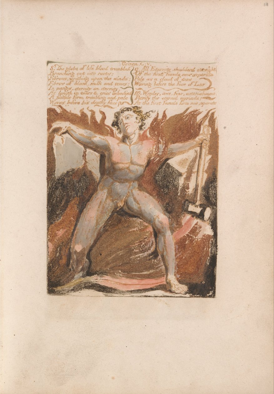 El Primer Libro de Urizen, Placa 17, 8. El Globo de Sangre de Vida Temblaba.... (Bentley 18) de William Blake