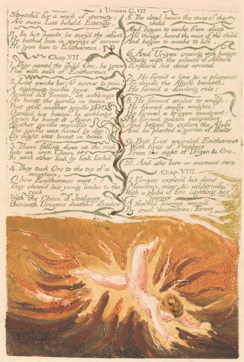 El Primer Libro de Urizen, Lámina 19, "Estirado para una obra de eternidad. . ." (Bentley 20) de William Blake
