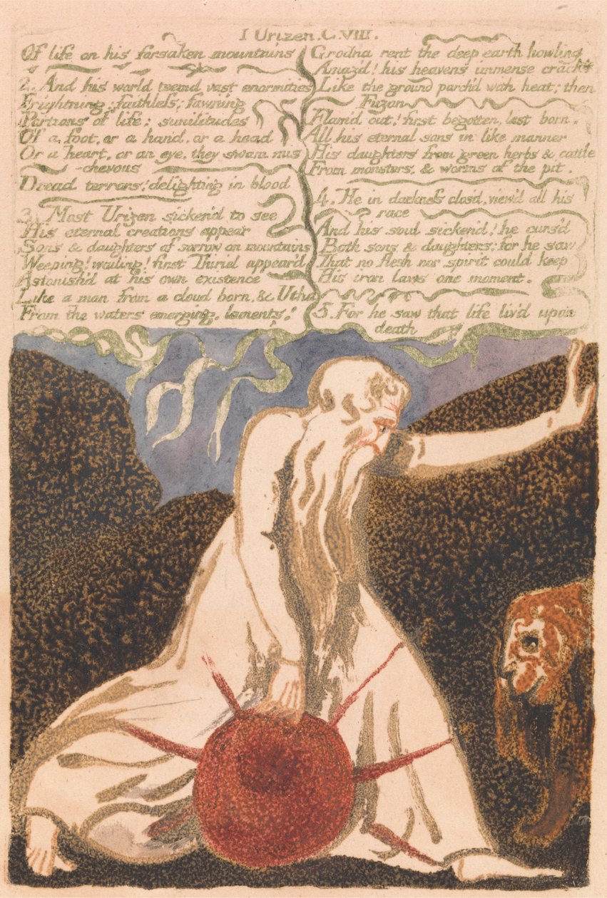 El Primer Libro de Urizen, Lámina 20, "De montañas abandonadas a la vida. . . ." (Bentley 23) de William Blake