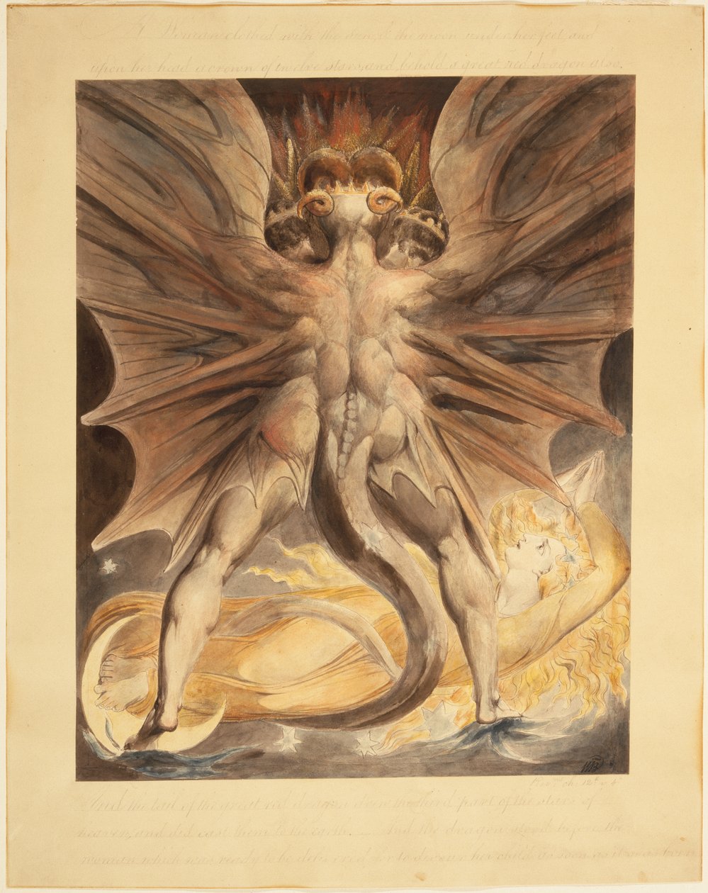 El Gran Dragón Rojo y la Mujer Vestida con el Sol (Apocalipsis 12: 1-4), c.1803-05 de William Blake