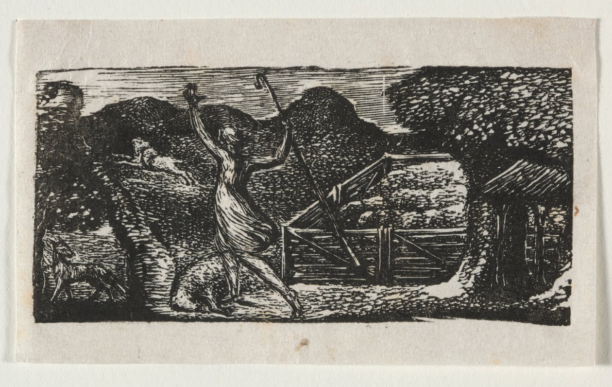 Las Pastorales de Virgilio, Égloga I: El pastor ahuyenta a un lobo, 1821 de William Blake