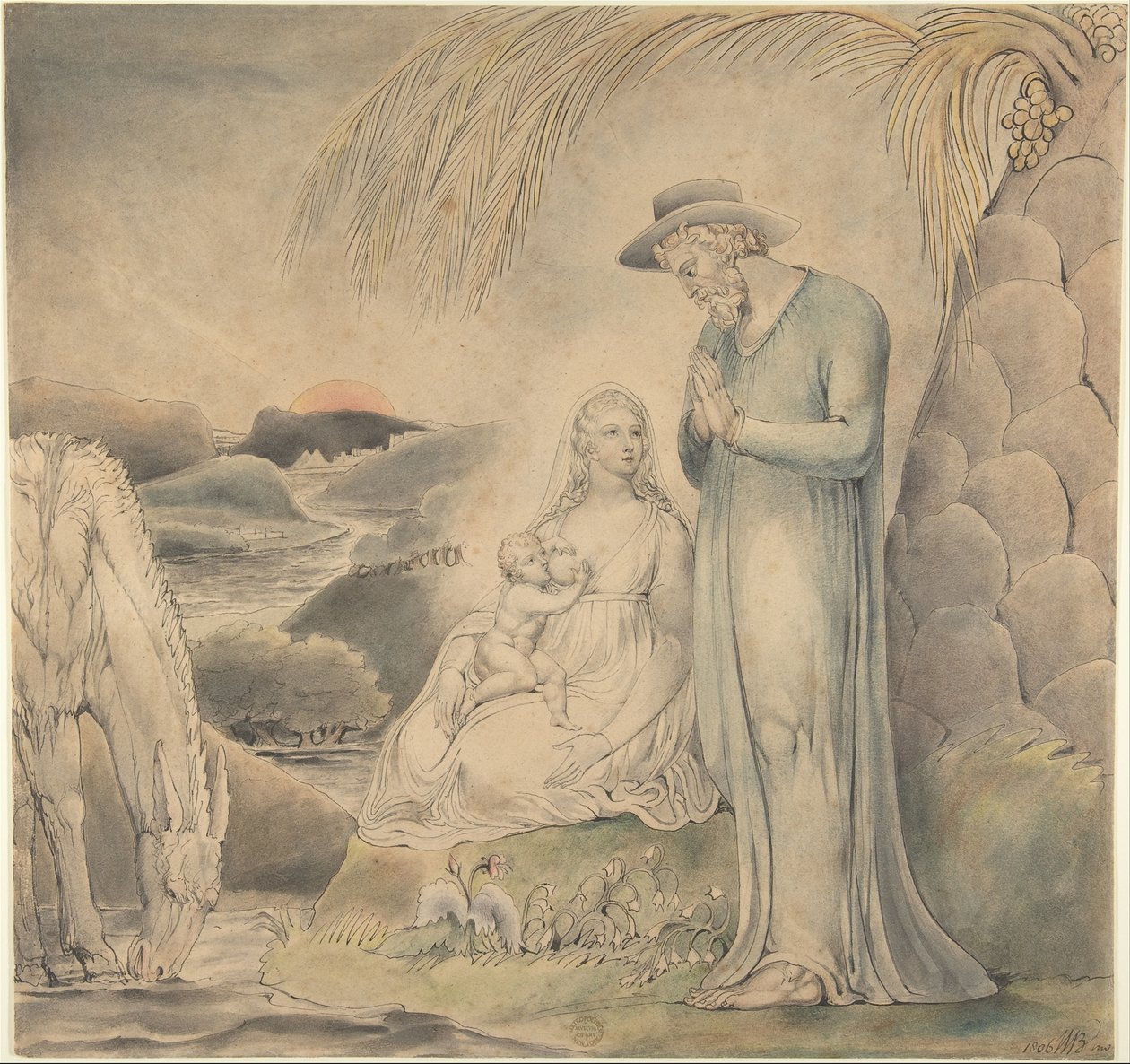 El descanso en la huida a Egipto (El reposo de la Sagrada Familia en Egipto) de William Blake