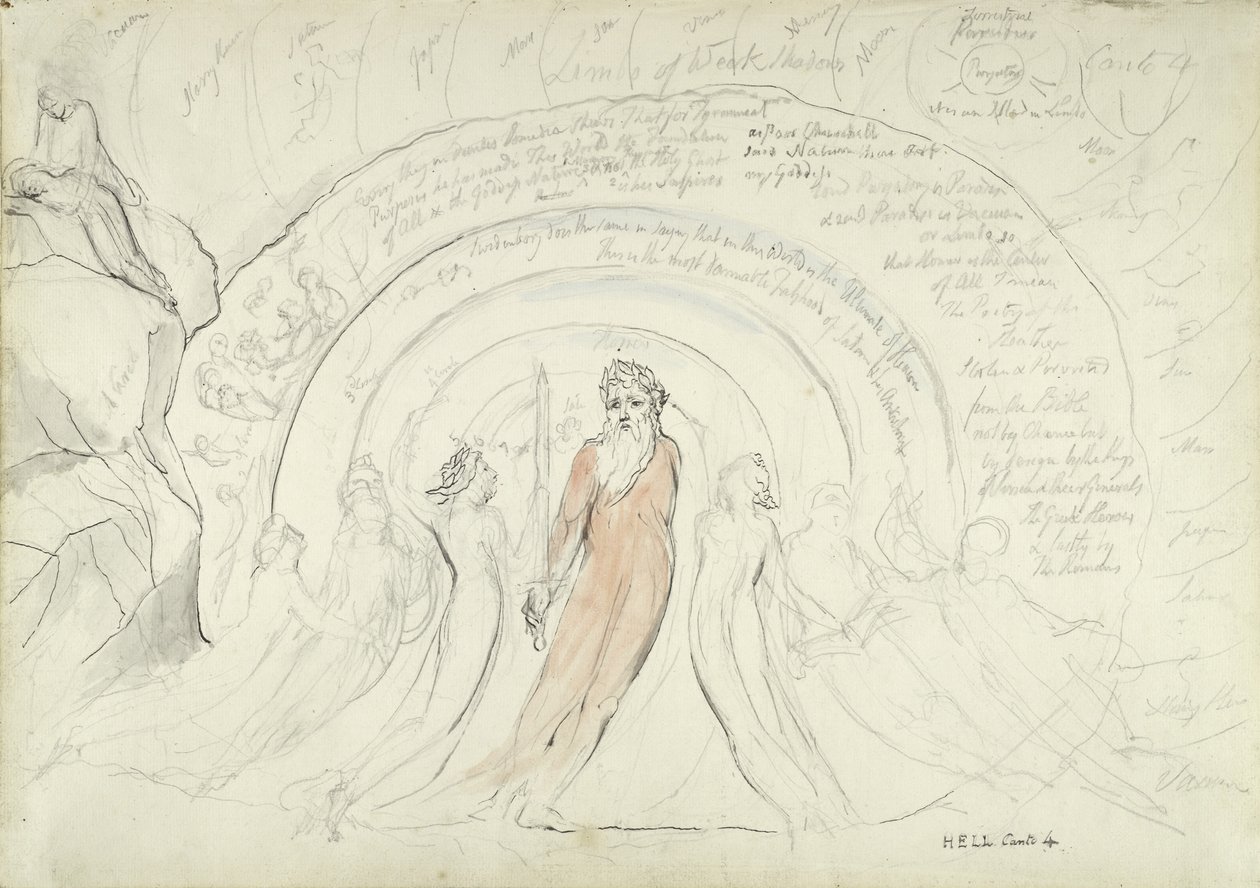 Las Sombras de Homero y otros Poetas de la Antigüedad, ilustración de la Divina Comedia de Dante Alighieri, 1824-27 de William Blake