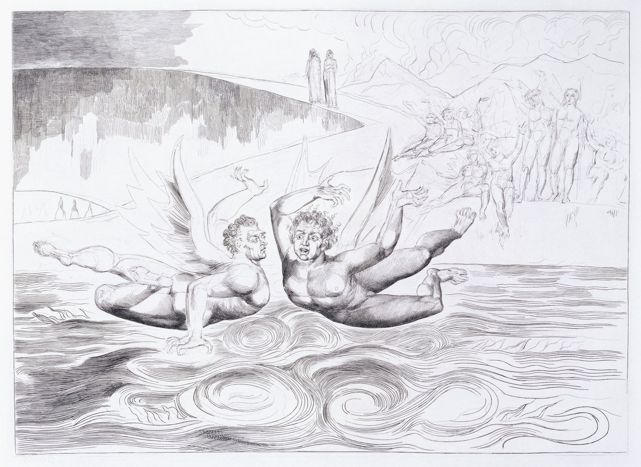 La serpiente de seis patas atacando a Agnolo Brunelleschi, c.1824-1827 de William Blake