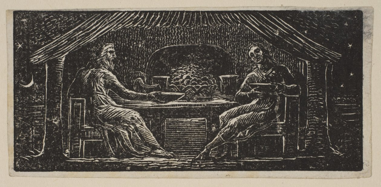 Thenot y Colinet comen su cena, de Pastorales de Virgilio de Thornton, 1821 de William Blake