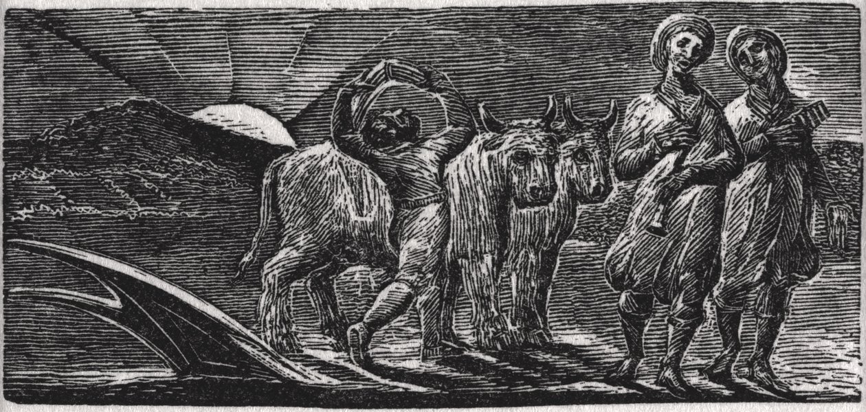 Con canciones los alegres labradores regresan del arado, ilustración de 
