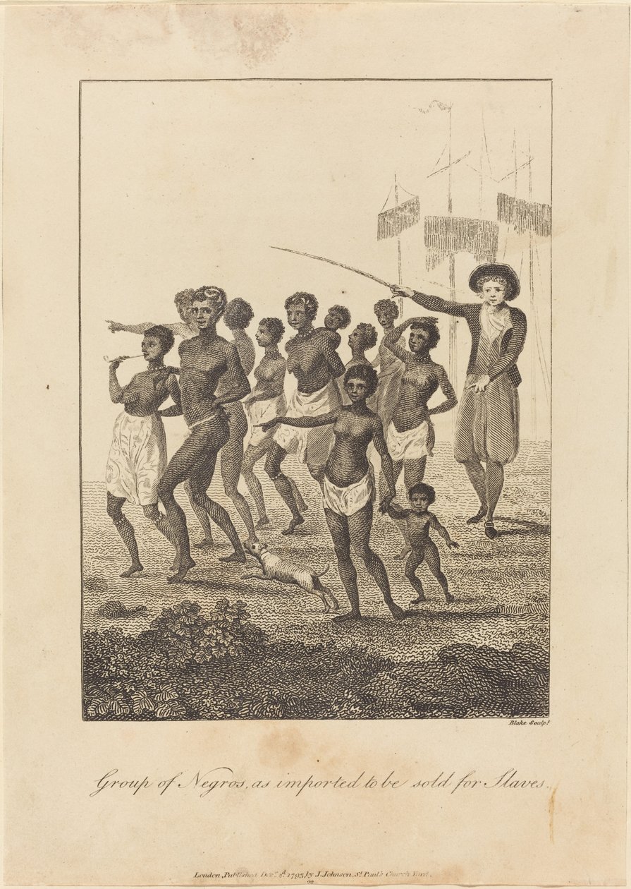 Grupo de Negros, importados para ser vendidos como Esclavos de William Blake after John Gabriel Stedman