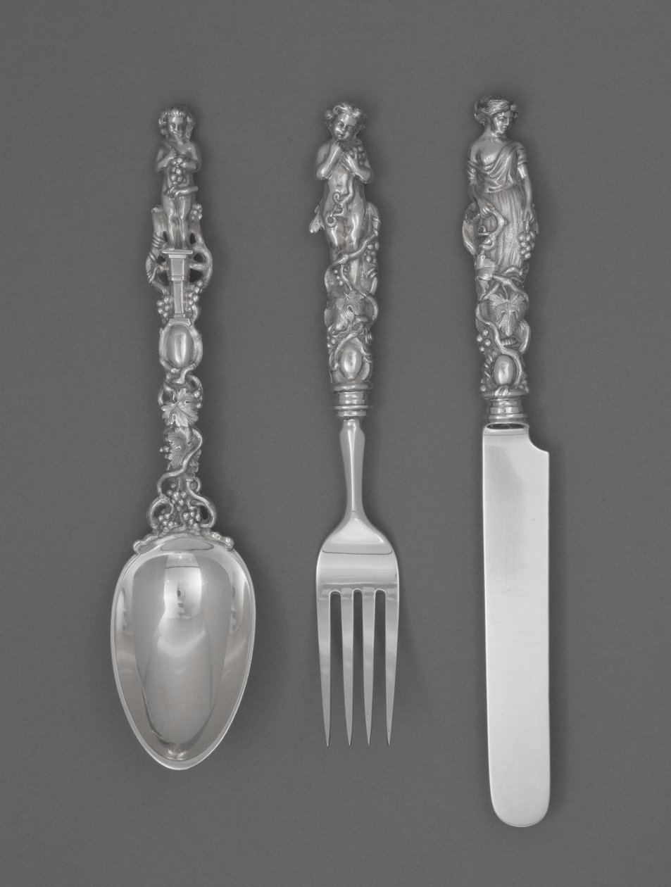 Juego de cubiertos para niños (cuchillo, tenedor y cuchara), c. 1865-1874 de William Bogert