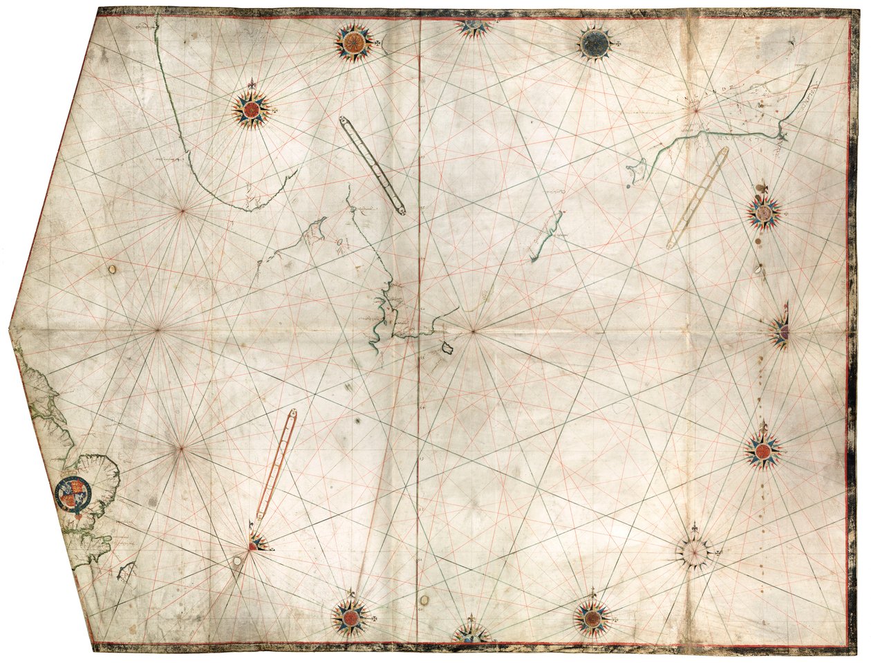 Carta portulana construida por William Borough que muestra la zona marítima del Mar del Norte y el Báltico, desde la costa este de Inglaterra hasta la cabeza del Golfo de Suecia, c.1580 (vitela) de William Borough