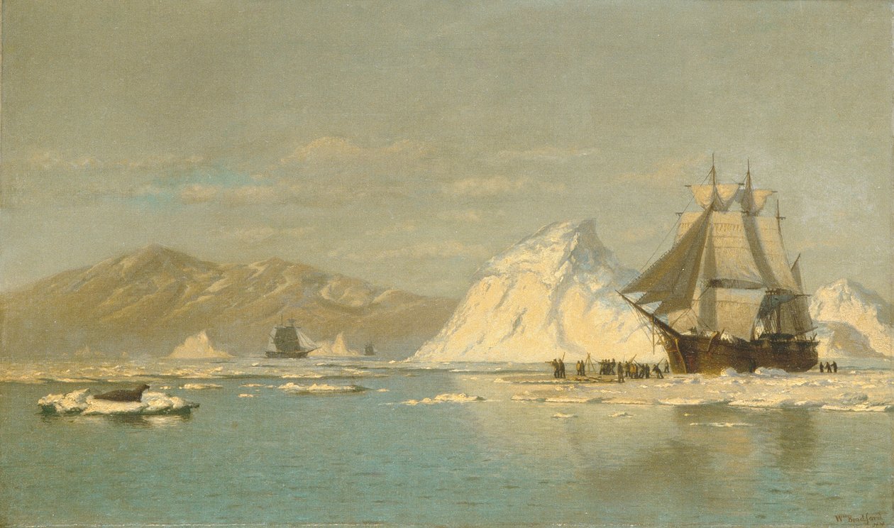 Frente a Groenlandia - ballenero en busca de aguas abiertas de William Bradford