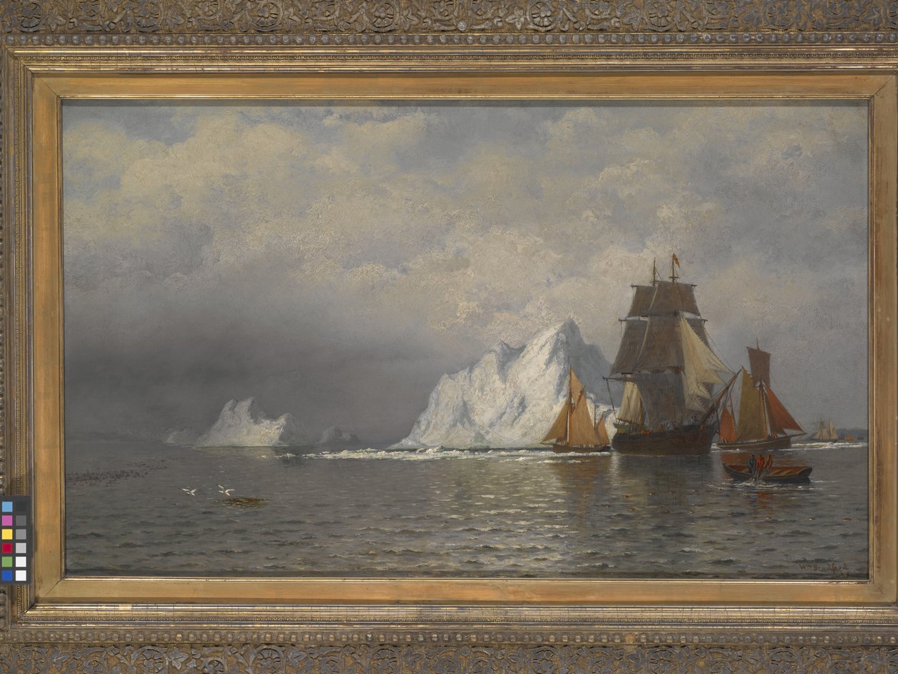 Ballenero y barcos de pesca cerca de la costa de Labrador (óleo sobre lienzo) de William Bradford