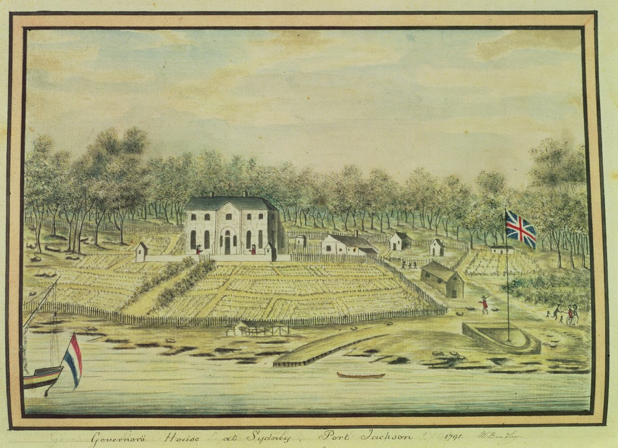 Casa del Gobernador en Sídney, Port Jackson, 1791 de William Bradley