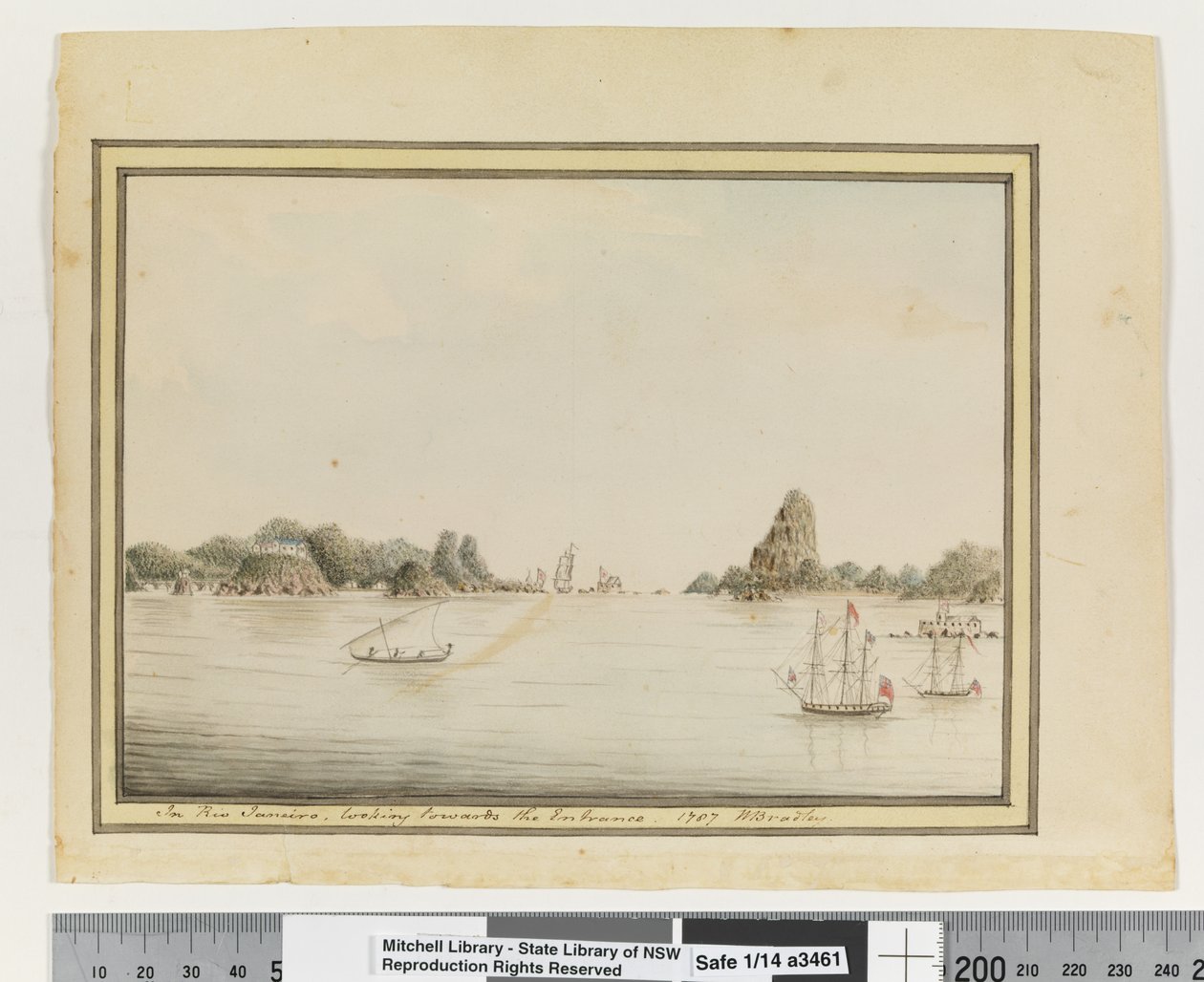 En Río de Janeiro, mirando hacia la Entrada. 1787 (detalle) de William Bradley