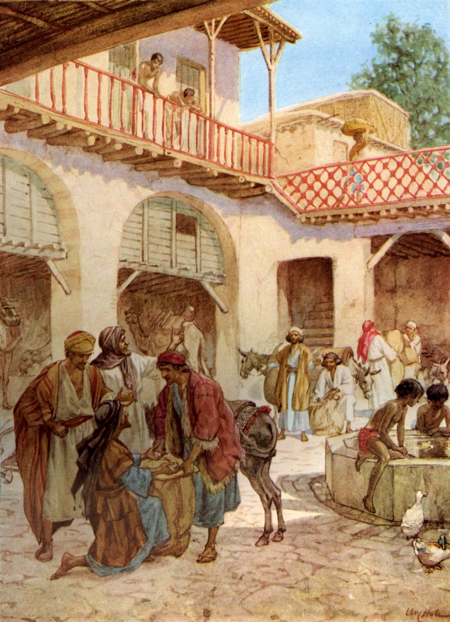 Los hermanos de José en la posada. El dinero de cada uno en su saco. - La Biblia de William Brassey Hole