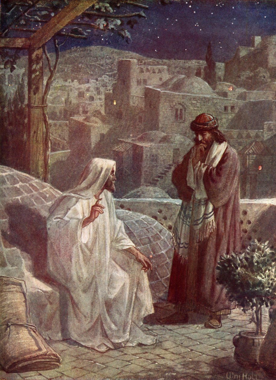 Nicodemo visita a Jesús para escuchar sus enseñanzas - Biblia de William Brassey Hole