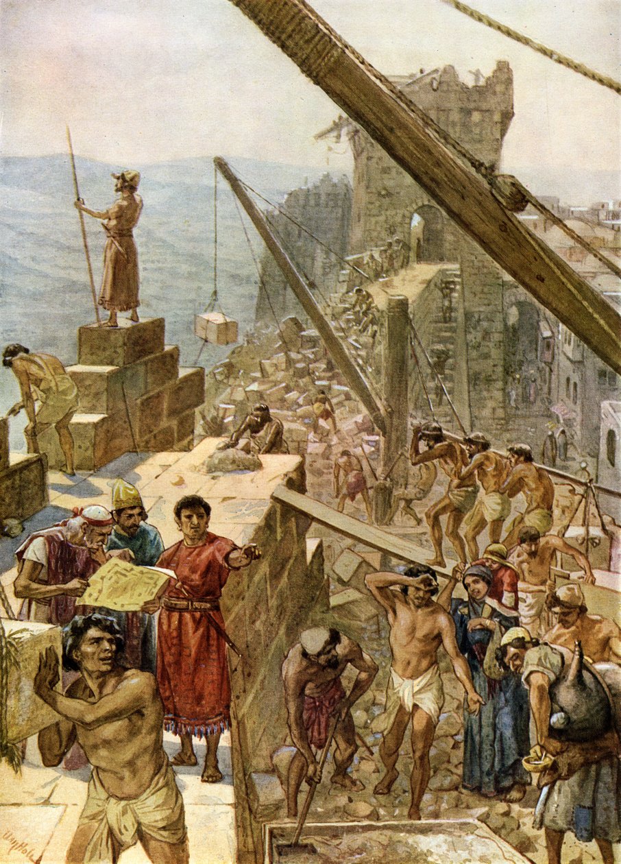 Reconstrucción de los muros de Jerusalén bajo Nehemías - Biblia de William Brassey Hole