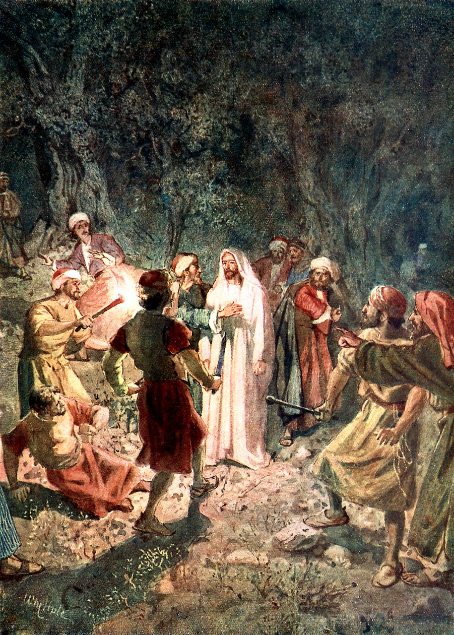 Soldados de los fariseos arrestan a Jesús - Biblia de William Brassey Hole