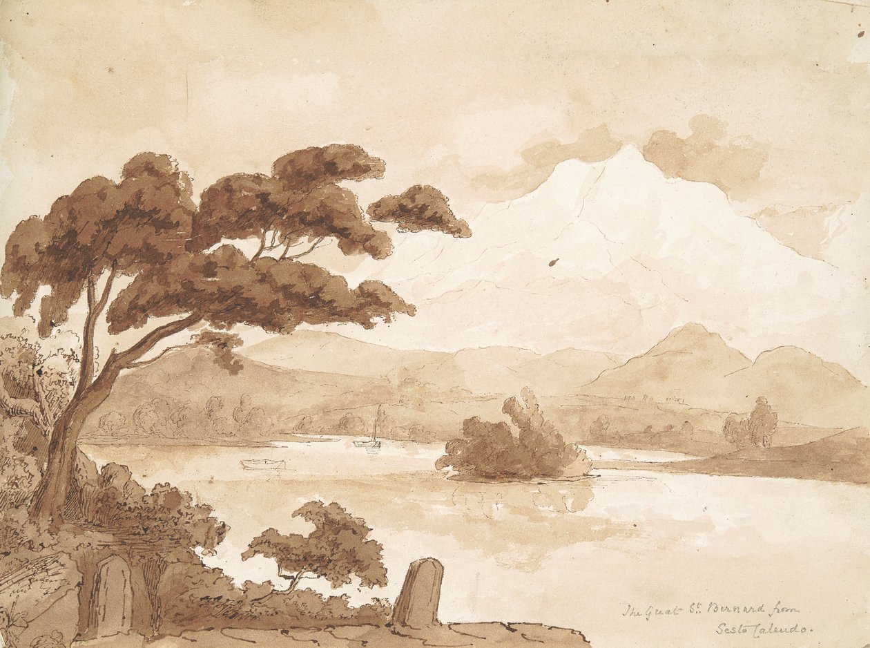 recto: Paisaje con lago y montañas de William Brockedon