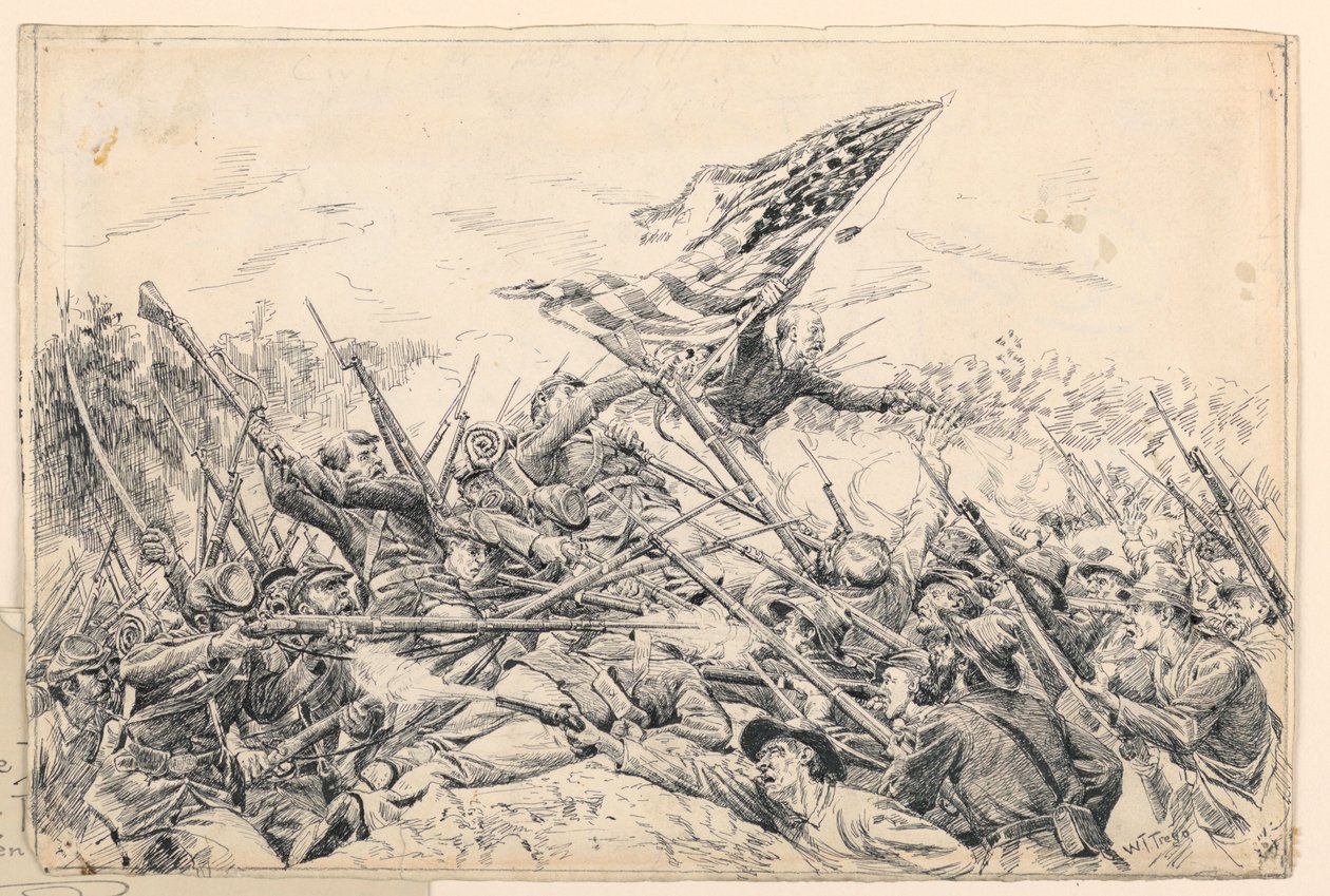 Dibujo, El Cuerpo de Hancock Asaltando las Obras en el "Ángulo Sangriento", 1887 de William Brooke Thomas Trego