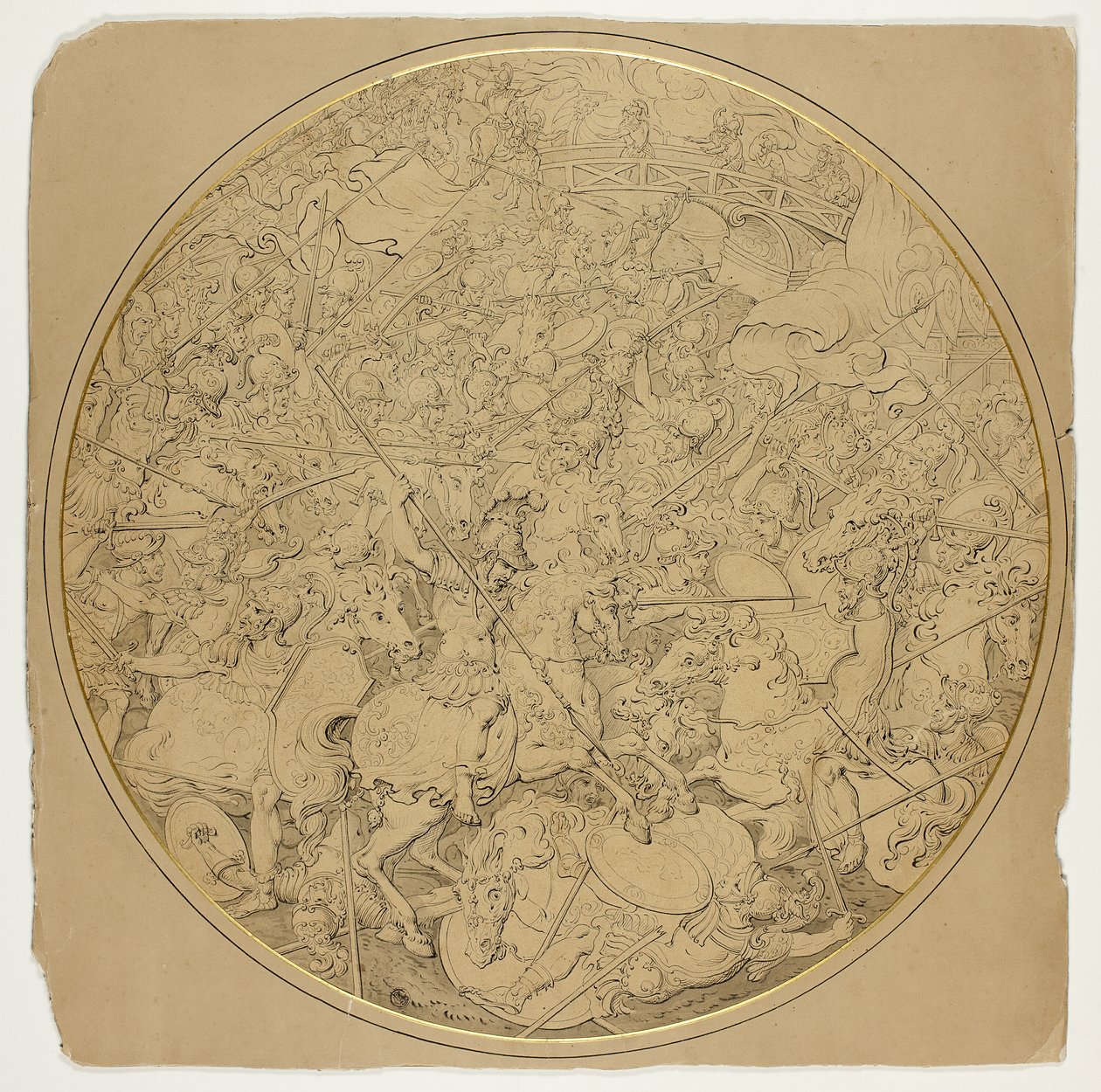 Escudo ceremonial con historias de Marcus Curtius y Mutius Scaevola de William Burgess
