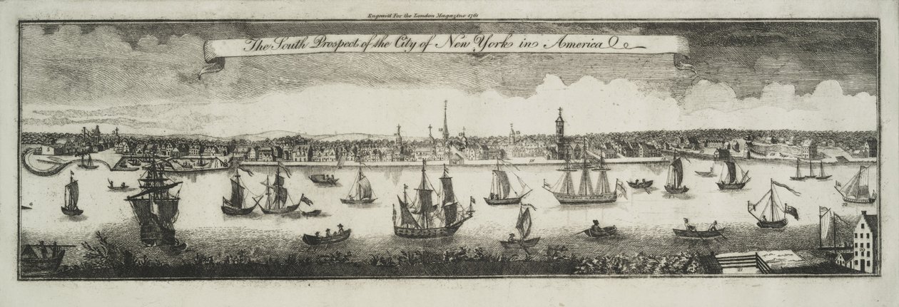 La perspectiva sur de la ciudad de Nueva York, en América del Norte, 1761 de William Burgis