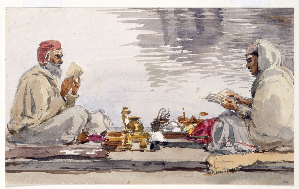 Dos hombres santos leyendo el Granth Sahib, Amritsar de William Carpenter