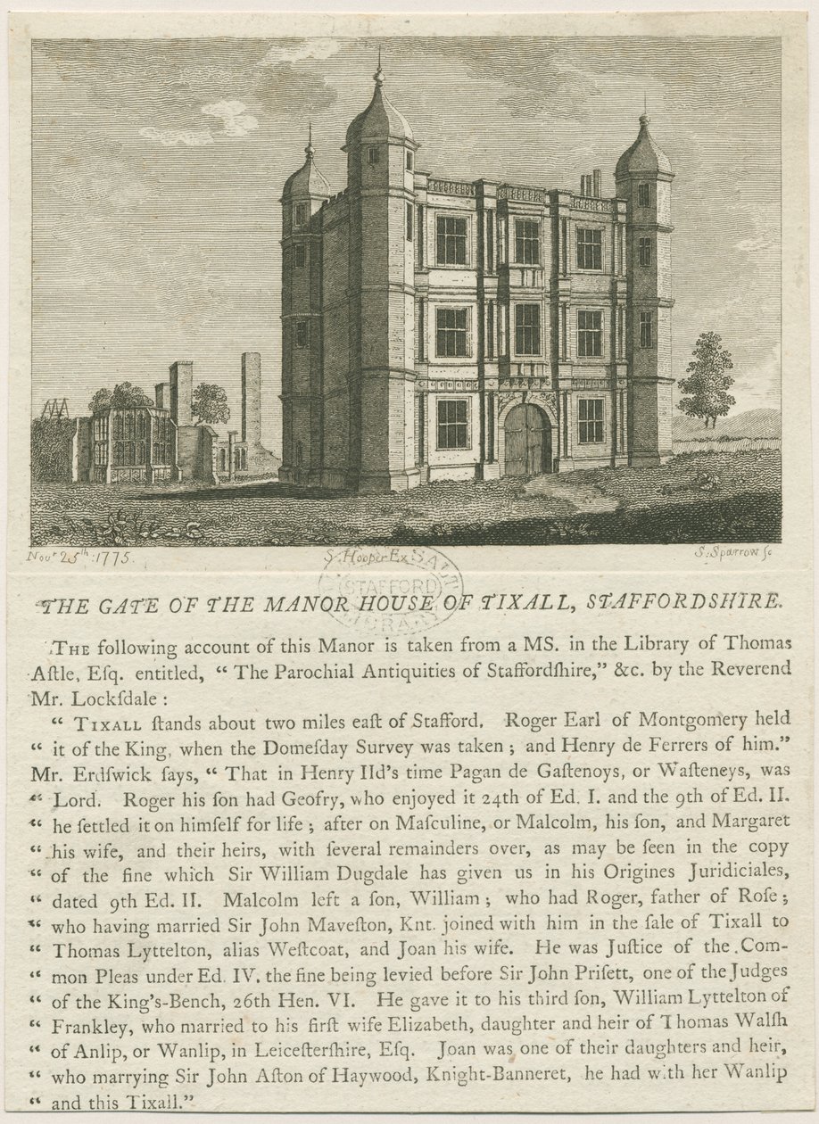Tixall Hall - Casa de la Puerta: grabado de William Carter