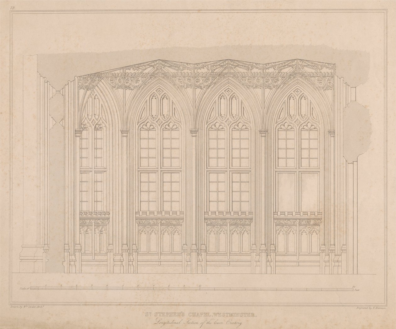 Capilla de San Esteban, Westminster - Sección longitudinal del oratorio inferior de William Caveler