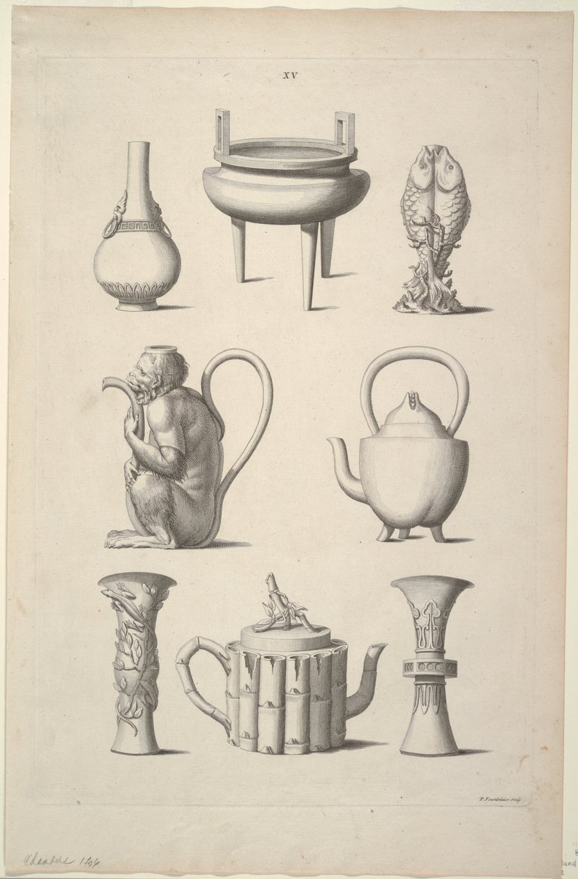 Diseños para vajilla, Placa XV de Diseños de edificios chinos, muebles, vestidos, máquinas y utensilios de William Chambers
