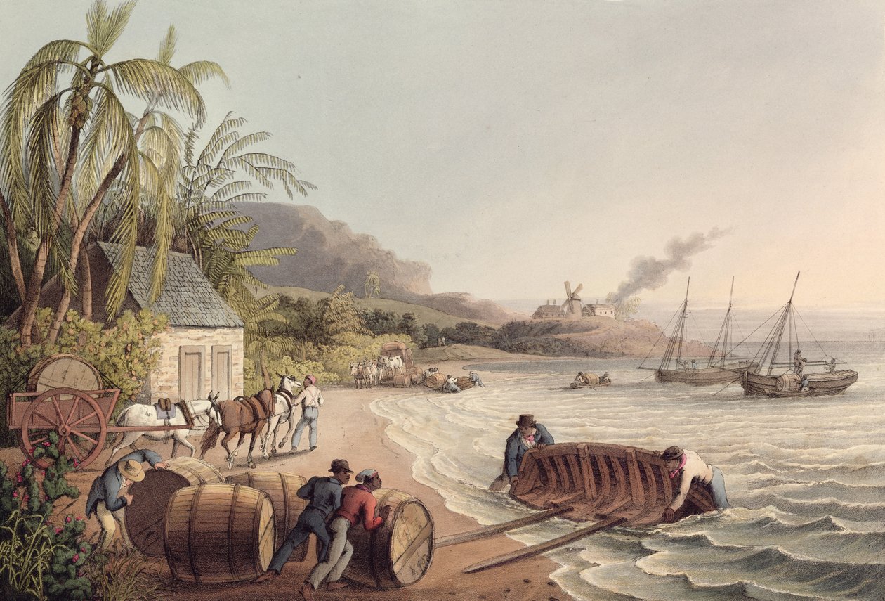 Carga de barriles de ron y azúcar, Antigua de William Clark