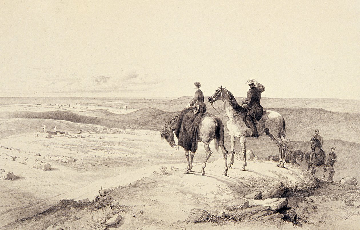Florence Nightingale y el Sr. Bracebridge en la colina de Cathcart con vista a Sebastopol de William Crimea Simpson