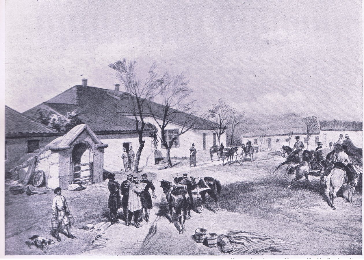 Cuartel general de Lord Raglan en Khutor-Karagatch, ilustración de British Battles on Land and Sea, 1915 de William Crimea Simpson