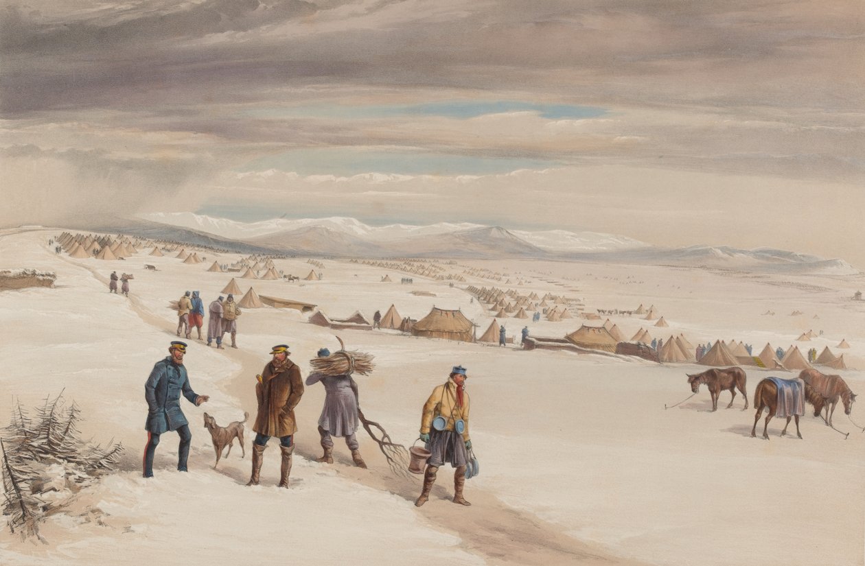 El campamento de la Segunda División, mirando al este. Enero de 1855 de William Crimea Simpson