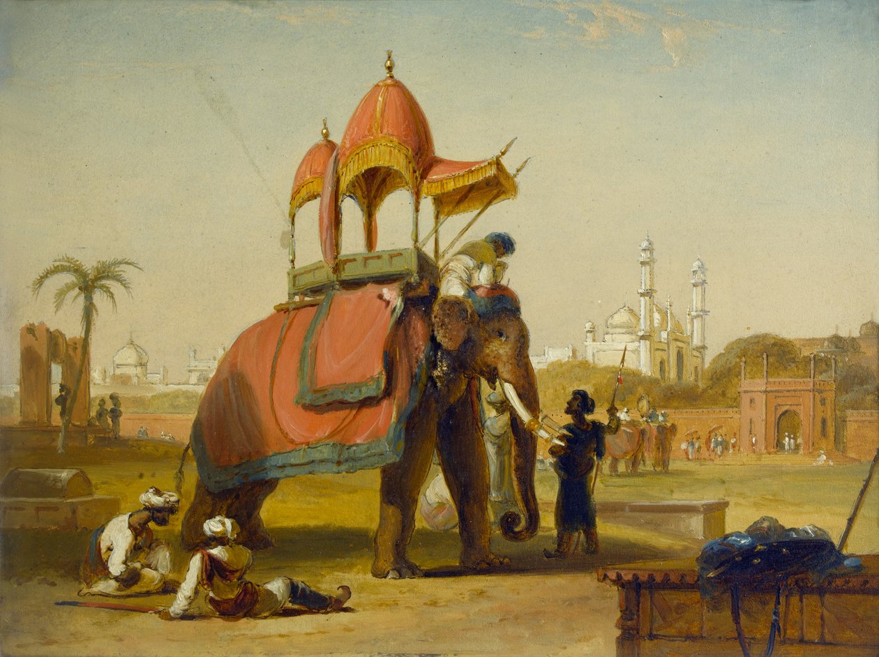 Un elefante enjaezado - Escena cerca de Delhi (Una escena en las Indias Orientales), 1832 de William Daniell