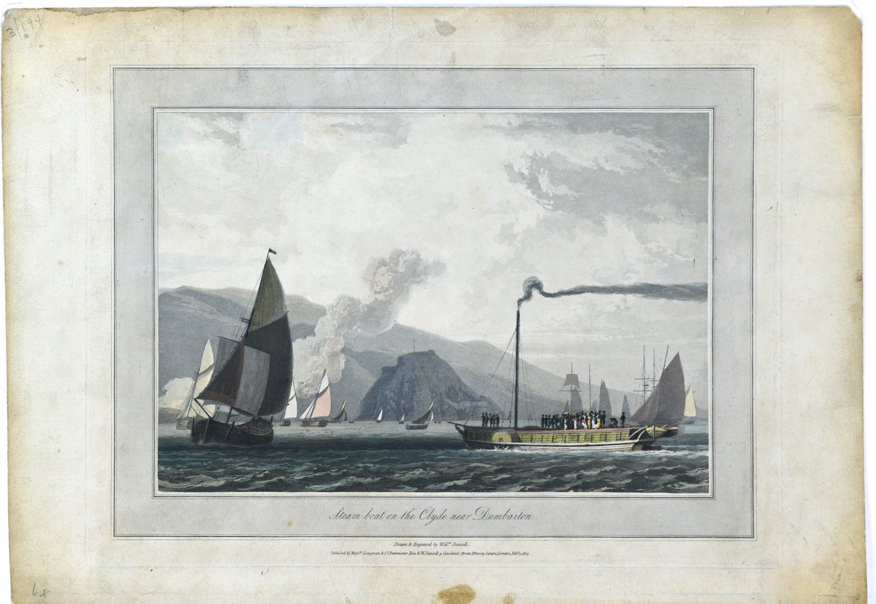 Barco de vapor en el Clyde, cerca de Dumbarton de William Daniell