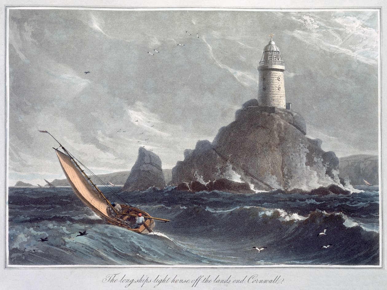 El Faro de Longships frente a Lands End, Cornwall, 1814 de William Daniell