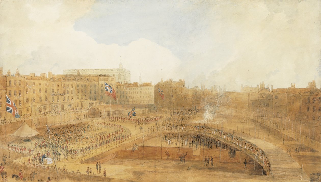 El Príncipe de Gales colocando la primera piedra del Teatro Real, Covent Garden, 31 de diciembre de 1808 de William Daniell